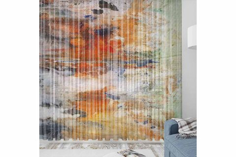 ELSE TURUNCU GRİ MERMER DESENLİ DEKORATİF MODERN 3D TÜL FON PERDE 140X270