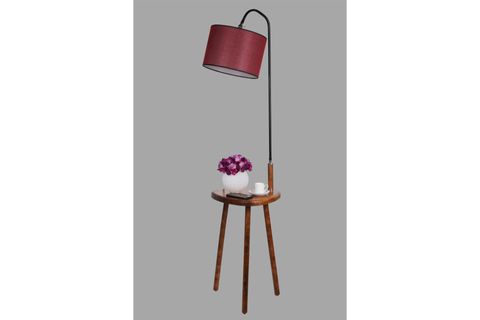 DEMET SEHBALI AHŞAP LAMBADER CEVİZ SİLİNDİR HASIR BORDO ABAJURLU