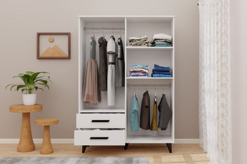 NOVADO AYAKLI AYNALI GARDIROP, 4 KAPAKLI, SİYAH KULPLU, GM 070-B