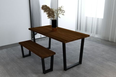 WOODESK EYLÜL MASİF BANKLI YEMEK MASASI TAKIMI, CEVİZ RENK, 140X70, CPT7546-140