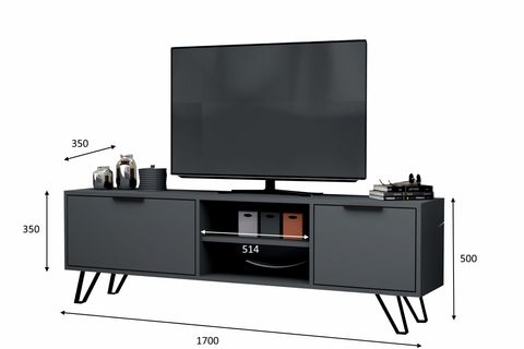 KASTER METAL AYAKLI TV ÜNİTESİ, GRİ, 170 CM