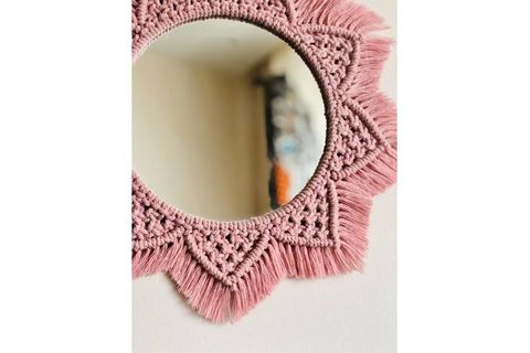 MİMOZA MAKROME AYNA, PEMBE