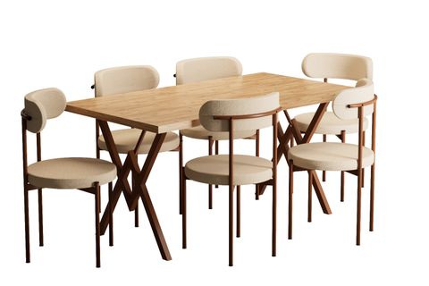 TREND MUTFAK MASA TAKIMI, ÇAM MASA KREM SANDALYE, 80X150