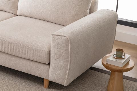 MERLİN MİNİ KÖŞE KOLTUK, NATUREL AYAK, FİTİLLİ KOL, ŞÖNİL KUMAŞ, KREM