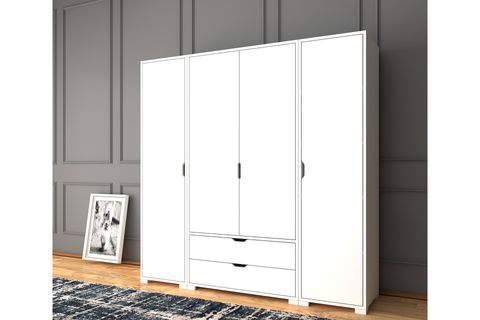 MİDOSER DURU 4 KAPAKLI 2 ÇEKMECELİ GARDIROP SETİ, BEYAZ, 170 CM