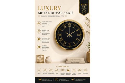 LUXURY GOLD METAL DUVAR SAATİ 40 CM