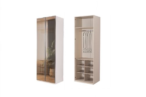 TRESS GARDIROP, 2 KAPAKLI RAFLI MODÜL, REFLEKTE BRONZ CAM