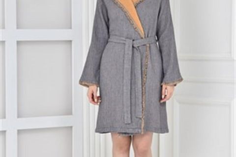ECOCOTTON MUNA KADIN BORNOZ %100 ORGANİK PAMUK INJECT ANTRASİT-SAFRAN XL