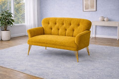 PUFY KOLLU İKİLİ KOLTUK, SARI, METAL GOLD AYAK