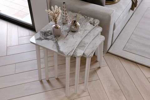 ALGAN ZİGON SEHPA, BEYAZ MERMER, ÜÇLÜ