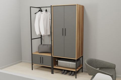 MODULAGO OTEL İKİ KAPAKLI DOLAP, ANTRASİT CEVİZ