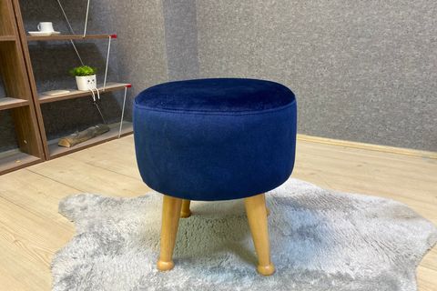 ASEDİA MİSKİN PUF, LACİVERT, AHŞAP, NATUREL AYAK