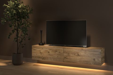 RAMİ DUVARA MONTE LED IŞIKLI TV SEHPASI, MİNİFİKSLİ ATLANTİK ÇAM