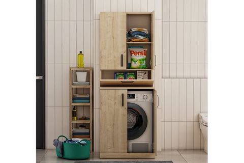 PALMİRO ÇAMAŞIR MAKİNASI DOLABI SET BEYAZ-TEAK