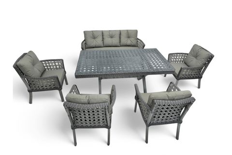 SİDE RATTAN BAHÇE MASA TAKIMI, 7 KİŞİLİK, 100X180