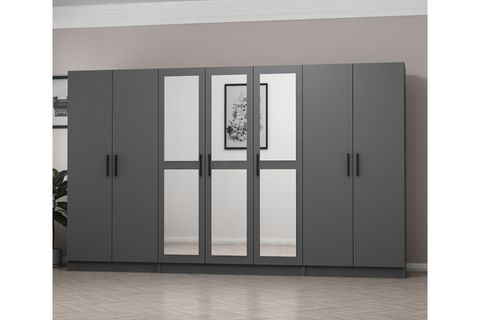 MİNAR KALE 7 KAPAKLI 3 AYNALI 2 ÇEKMECELİ DOLAP ANTRASİT 210CM