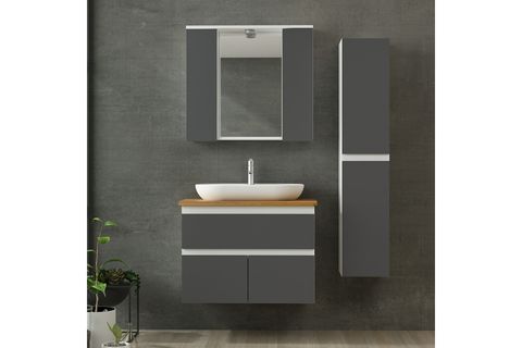 NİKA BANYO DOLABI AS2K1Ç46, BEYAZ ANTRASİT, 85 CM