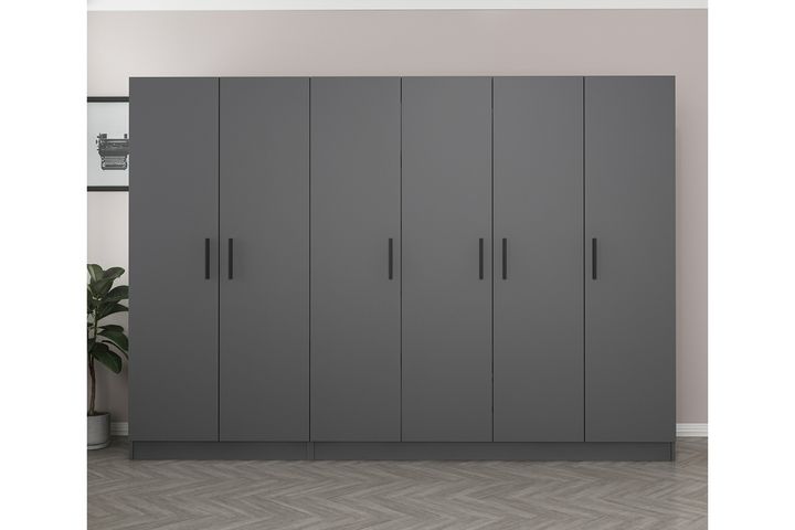 Medway Tideway Kledingkast met 6 Deuren en 2 Lades, 210 cm, Antraciet