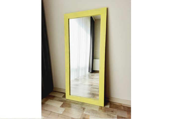 Wood Rechthoekige Staande Spiegel, 100x40 cm, Geel