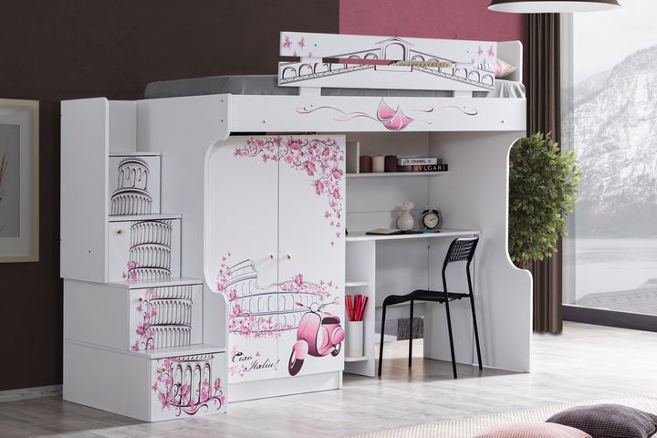 Pisa Stapelbed met Kledingkast & Bureau, 90x190 cm