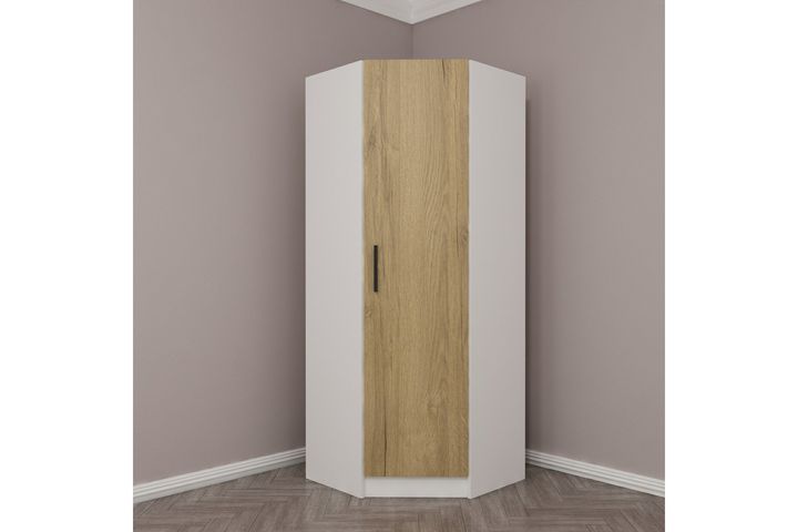 Tideway Hoekkledingkast, 210 cm, Wit en Walnoot