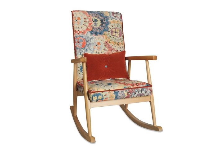 Asedia Trend Schommelstoel met Bloemmotief, Veelkleurig en Natuurlijke Kleur Kleur
