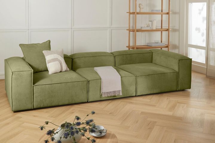 Frid Ruffelfluwelen 3-Zitsbank, Oliegroen