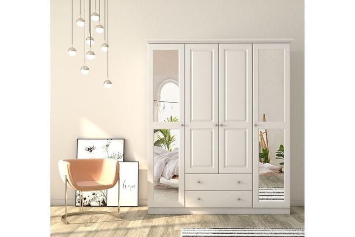 Myra Kleiderschrank mit 4 Türen und 2 Schubladen, Weiß