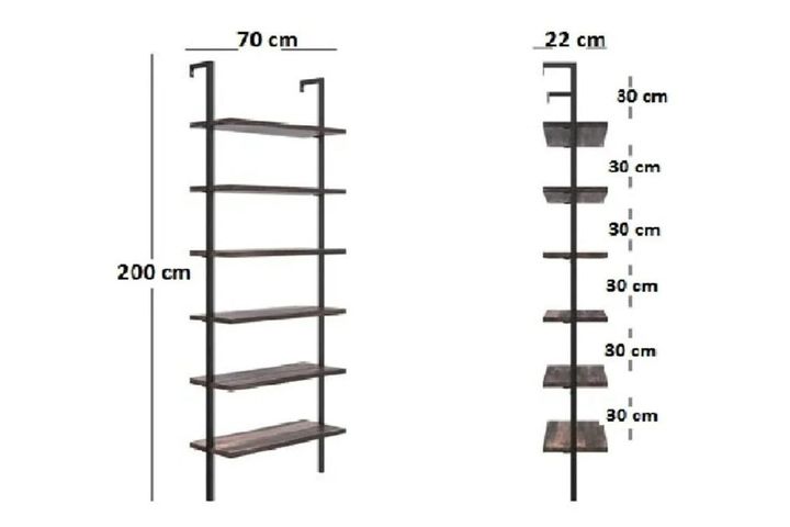 6 Tier Ladder Bookcase, Dark Wood & Black