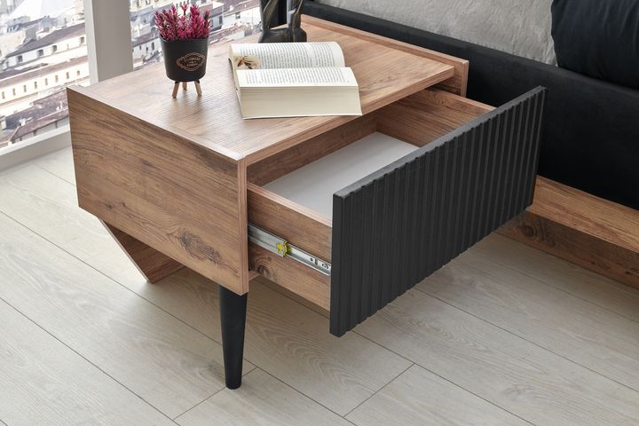 Letta Bedside Table, Walnut & Black