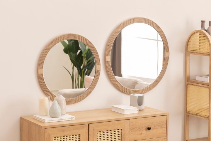 Wood Decoratieve Ronde Wandspiegel, 80 cm