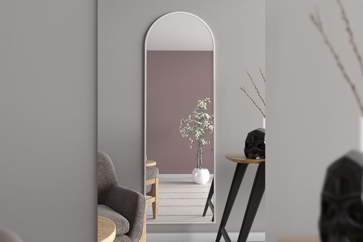 Marsah Ovale Metalen Staande Spiegel, 180x60 cm, Wit