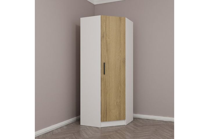 Tideway Hoekkledingkast, 210 cm, Wit en Walnoot