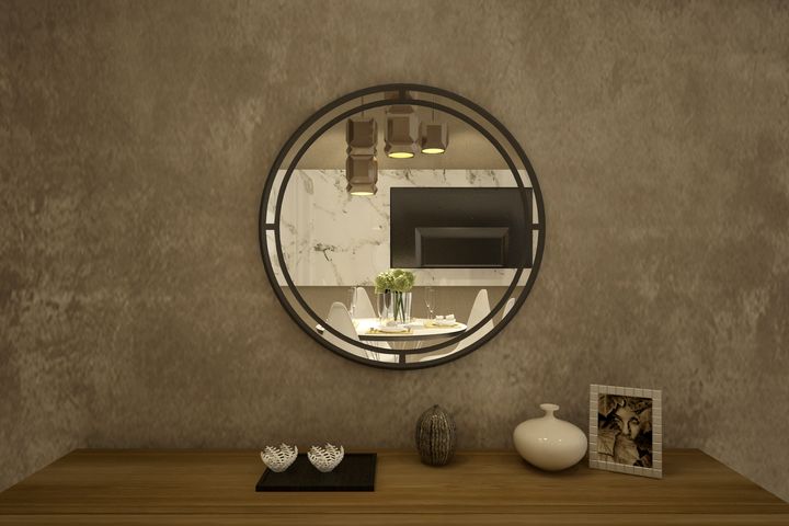 Harmonie Decoratieve Dressoir Spiegel, 70 cm, Antraciet en Zilver