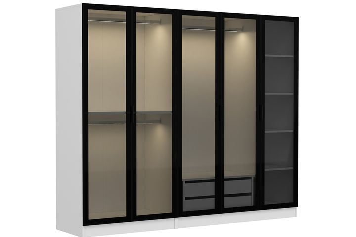 Medway Tideway Kledingkast met 5 Deuren en 2 Lades, 190 cm, Wit en Zwart