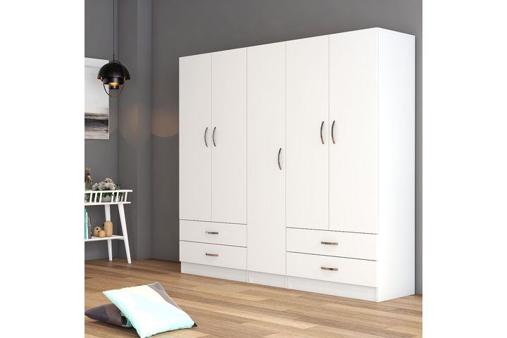 Jennie 5 Door Wardrobe, White