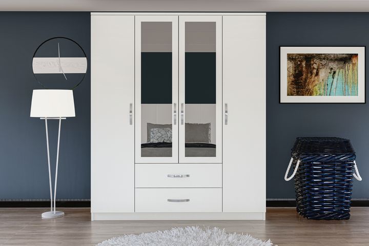 Ena Kledingkast met 4 Deuren, 2 Lades en Spiegel