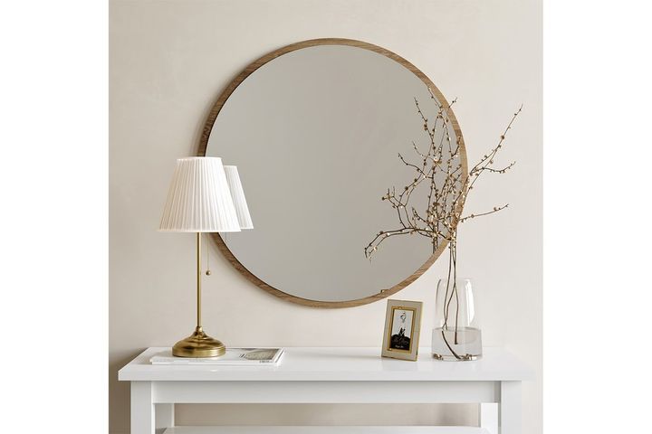Neo Round Wall Mirror, Walnut