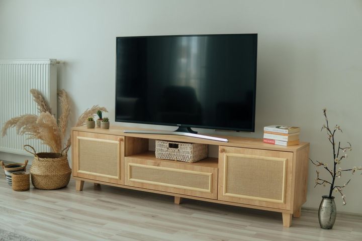 Jute Scandinavisch Jute Tv-Meubel met Stoffen Hoes, 180 cm