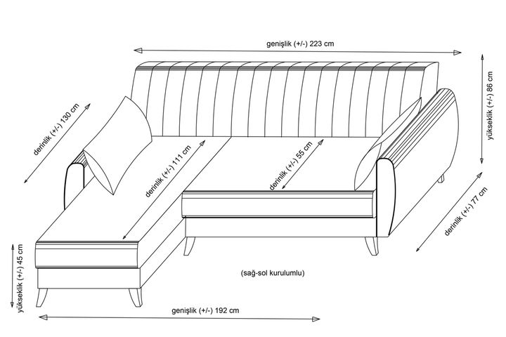 Alcoon Hoekbank met Slaapfunctie, Donkergrijs