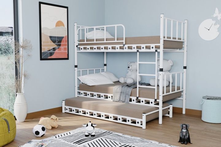 Lily Bunk Bed with Trundle, 90 x 190 cm, White