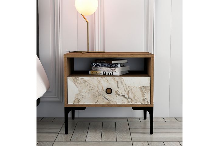 Lissabon Bedside Table, Walnut & White