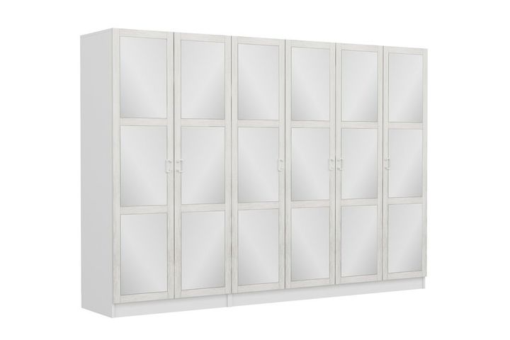 Medway Country Kledingkast met 6 Deuren, 2 Lades en Spiegel, Wit