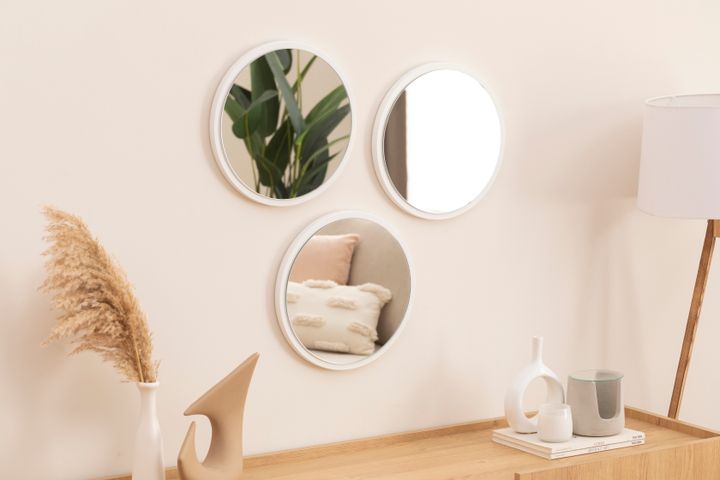 Wood Ronde Wandspiegel Set, 3 Stuks, Wit