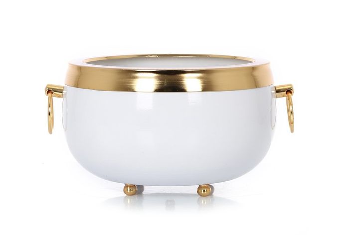 Orchid Pot with Handle, Gold & White