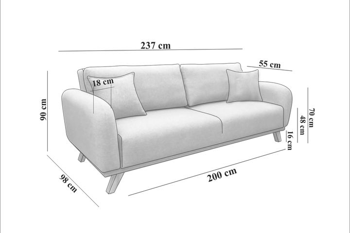 Hera 3-Zitsbank met slaapfunctie met opslagruimte (Kleurkeuze Stof In Showroom)