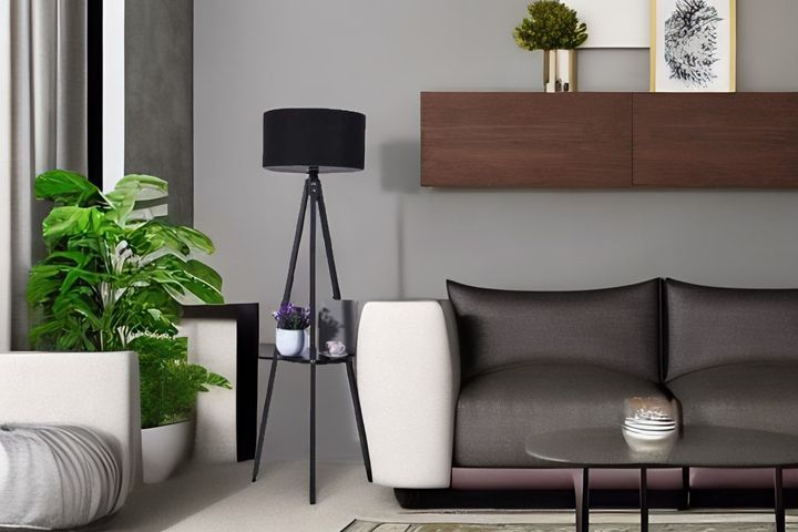 Luxus Vloerlamp met Zwarte Driepoot, Zwart