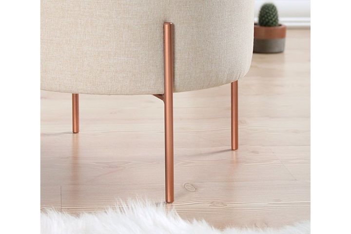 Copper Ronde Poef, Creme