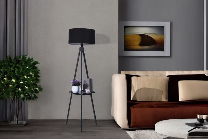 Luxus Vloerlamp met Zwarte Driepoot, Zwart