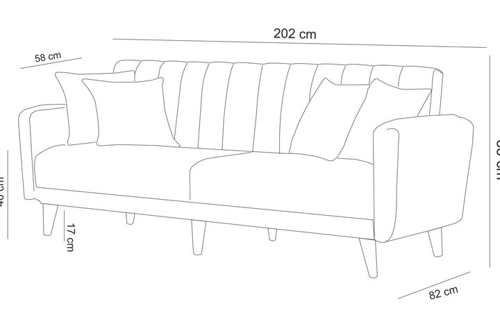 Aqua 3-Sitzer Sofa, Creme